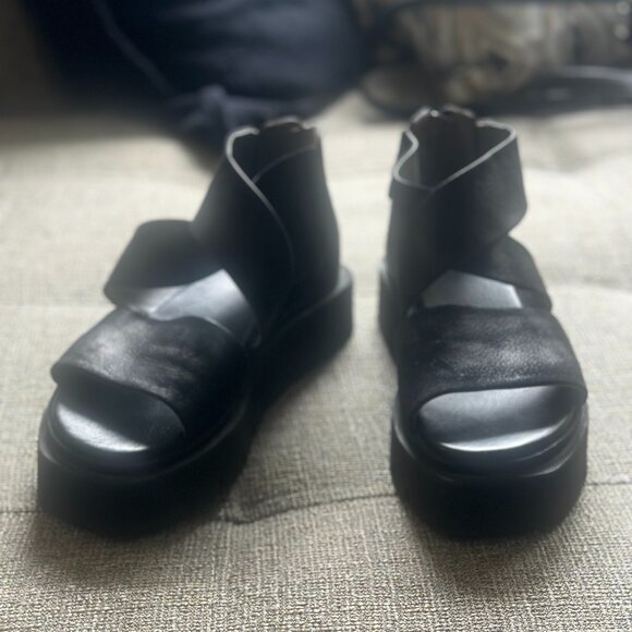 Black Lofina Platform Chunky Ankle Wrap Sandals - Picture 1 of 4